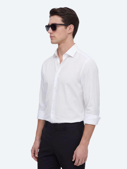 Beyaz Düz Regular Fit Uzun Dokuma Casual Gömlek