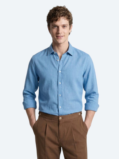 Mavi Düz Regular Fit Uzun Dokuma Casual %100 Pamuk Gömlek