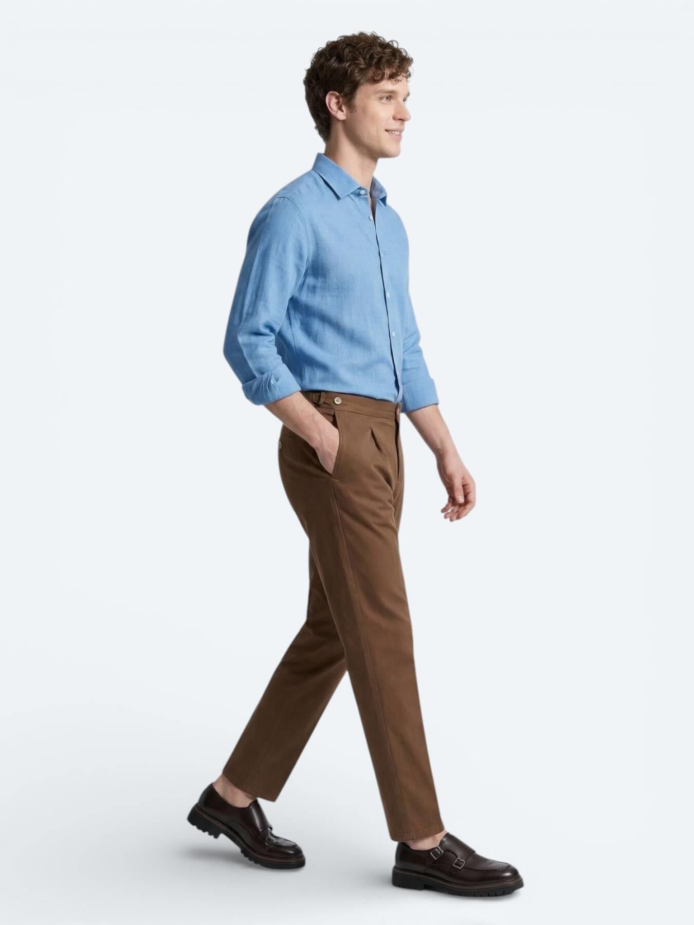 Mavi Düz Regular Fit Uzun Dokuma Casual %100 Pamuk Gömlek