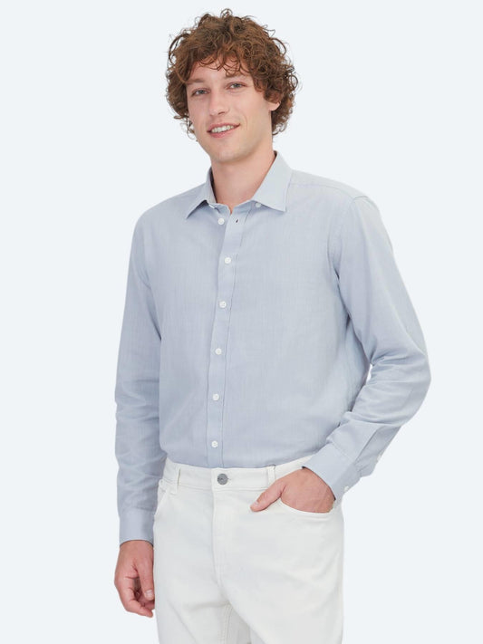 Gri Düz Regular Fit Uzun Dokuma Casual %100 Pamuk Gömlek