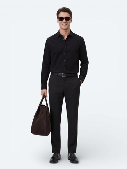 Siyah Düz Regular Fit Uzun Dokuma Casual %100 Pamuk Gömlek