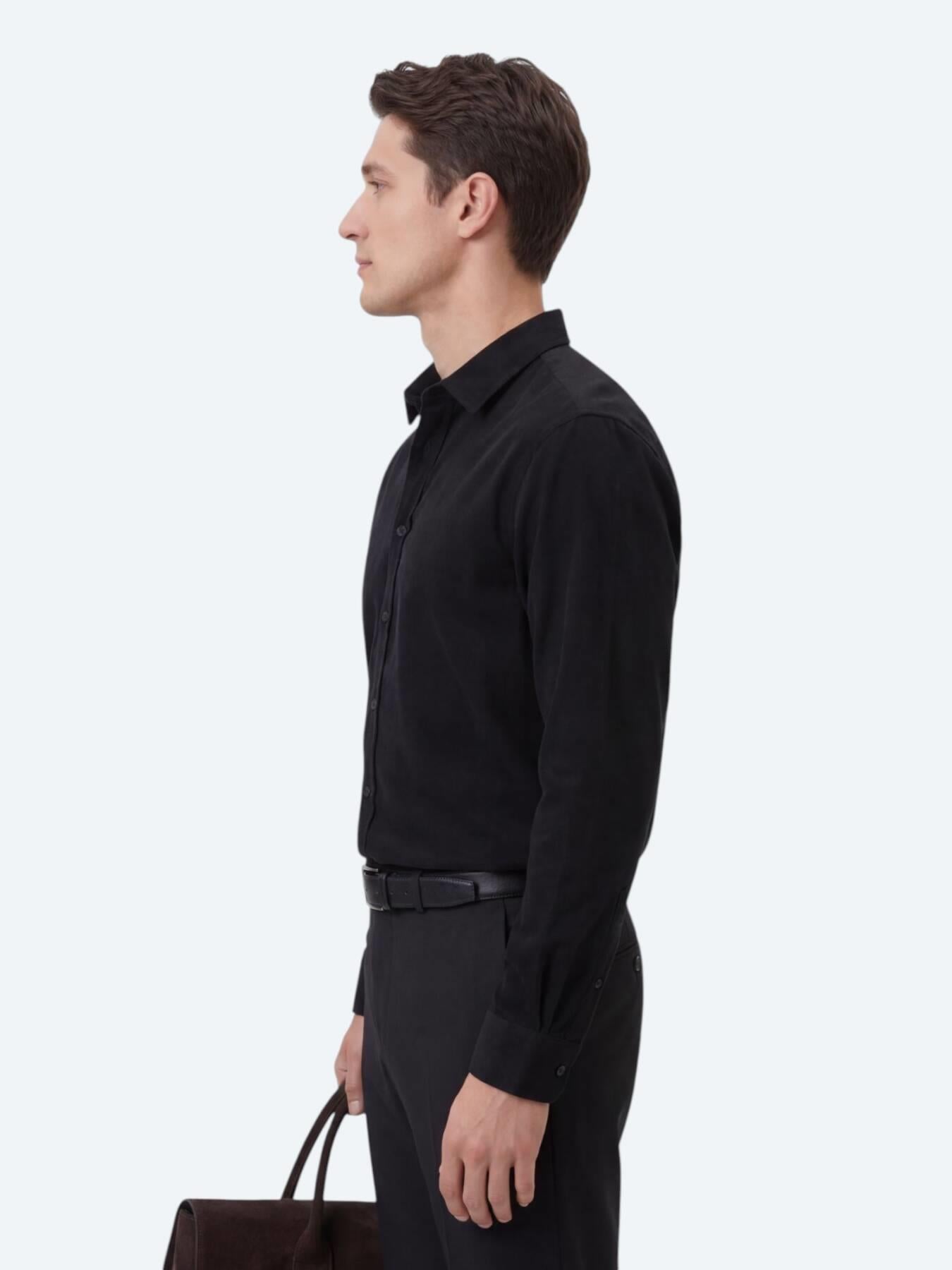 Siyah Düz Regular Fit Uzun Dokuma Casual %100 Pamuk Gömlek