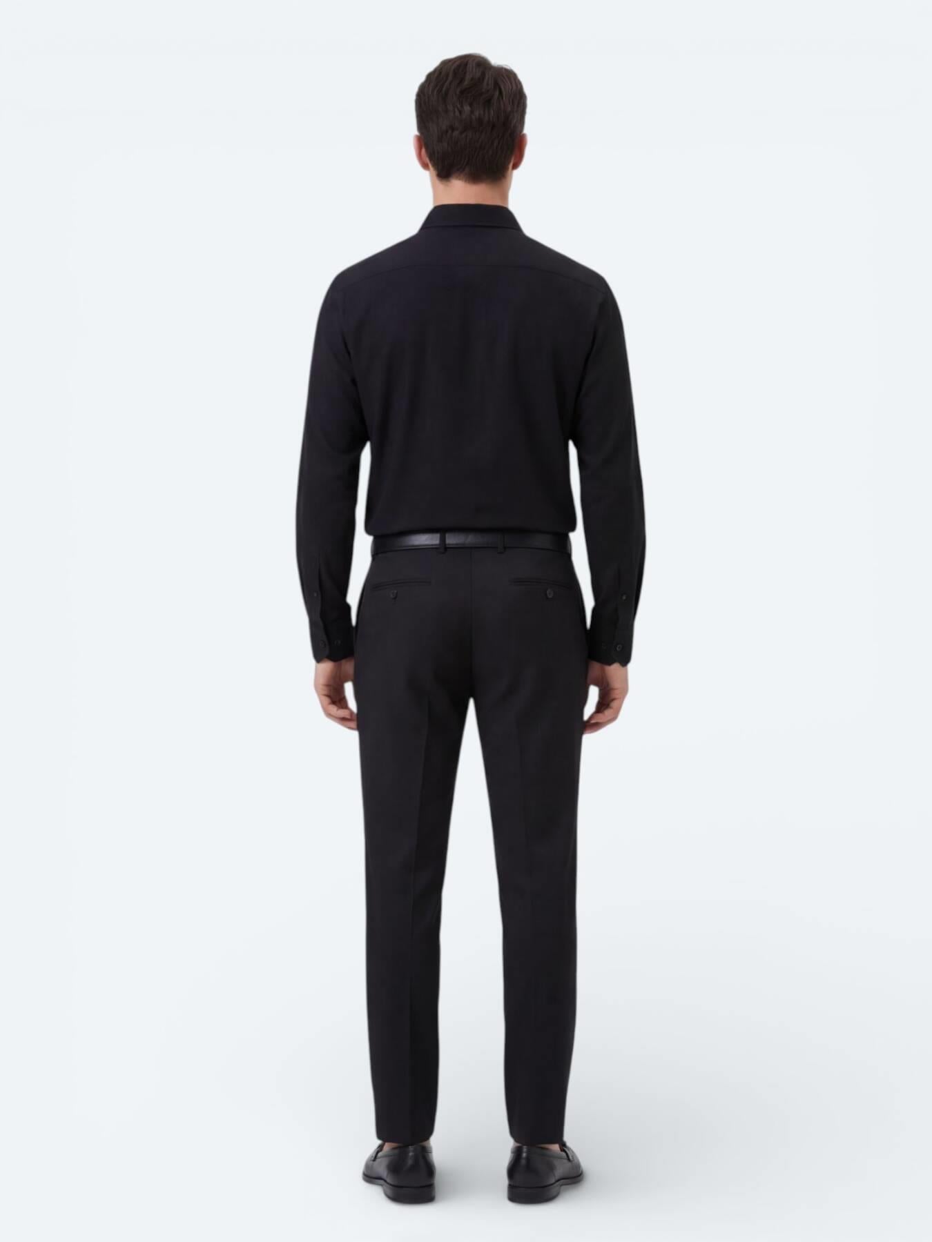 Siyah Düz Regular Fit Uzun Dokuma Casual %100 Pamuk Gömlek