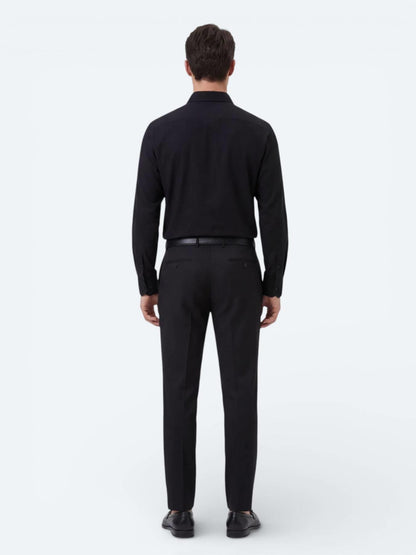 Siyah Düz Regular Fit Uzun Dokuma Casual %100 Pamuk Gömlek