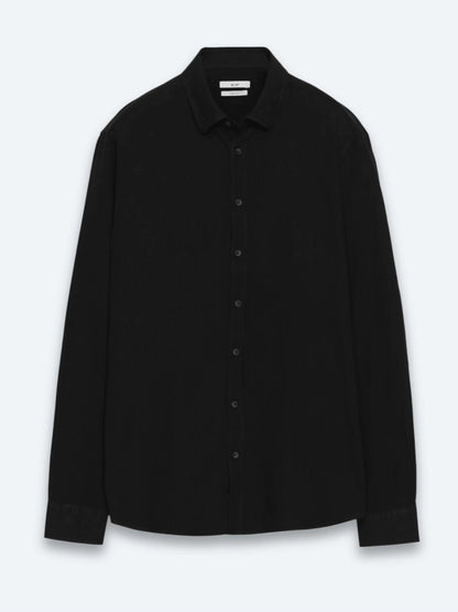 Siyah Düz Regular Fit Uzun Dokuma Casual %100 Pamuk Gömlek