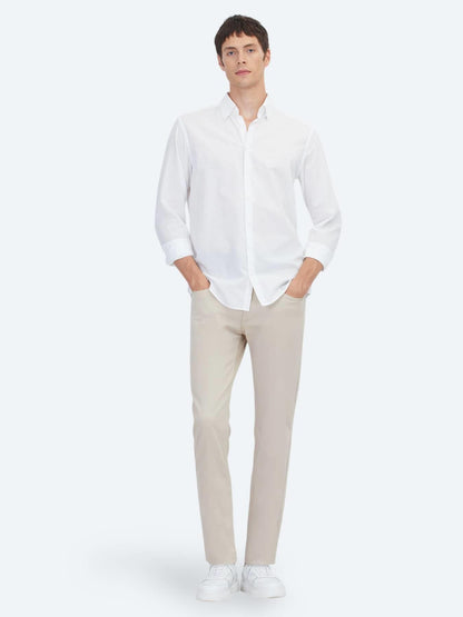 Beyaz Düz Regular Fit Uzun Dokuma Casual %100 Pamuk Gömlek