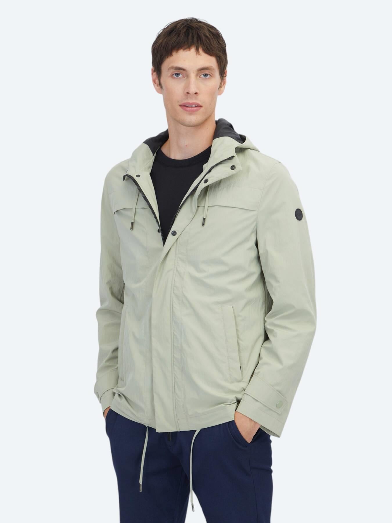 Yağ Yeşili Regular Fit Kapüşonlu Casual Dokuma Mont