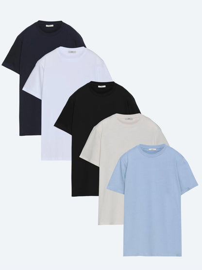 Çok Renkli 5'li Düz %100 Pamuk T-shirt