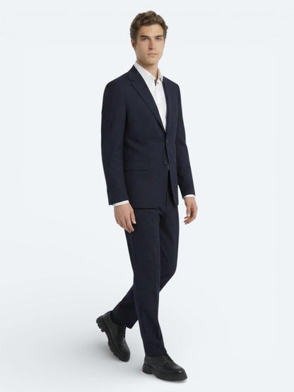 Lacivert Düz Modern Fit Yün Karışımlı Takım Elbise