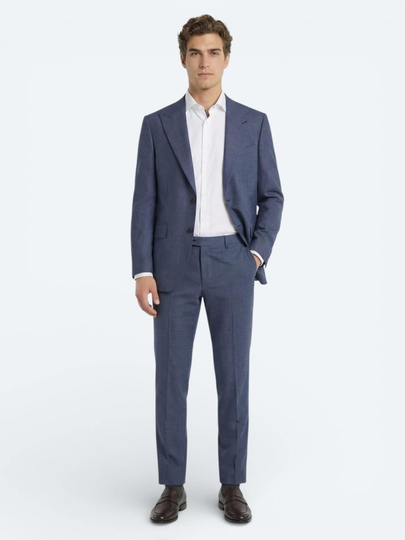 Mavi Modern Fit Yün Karışımlı Takım Elbise