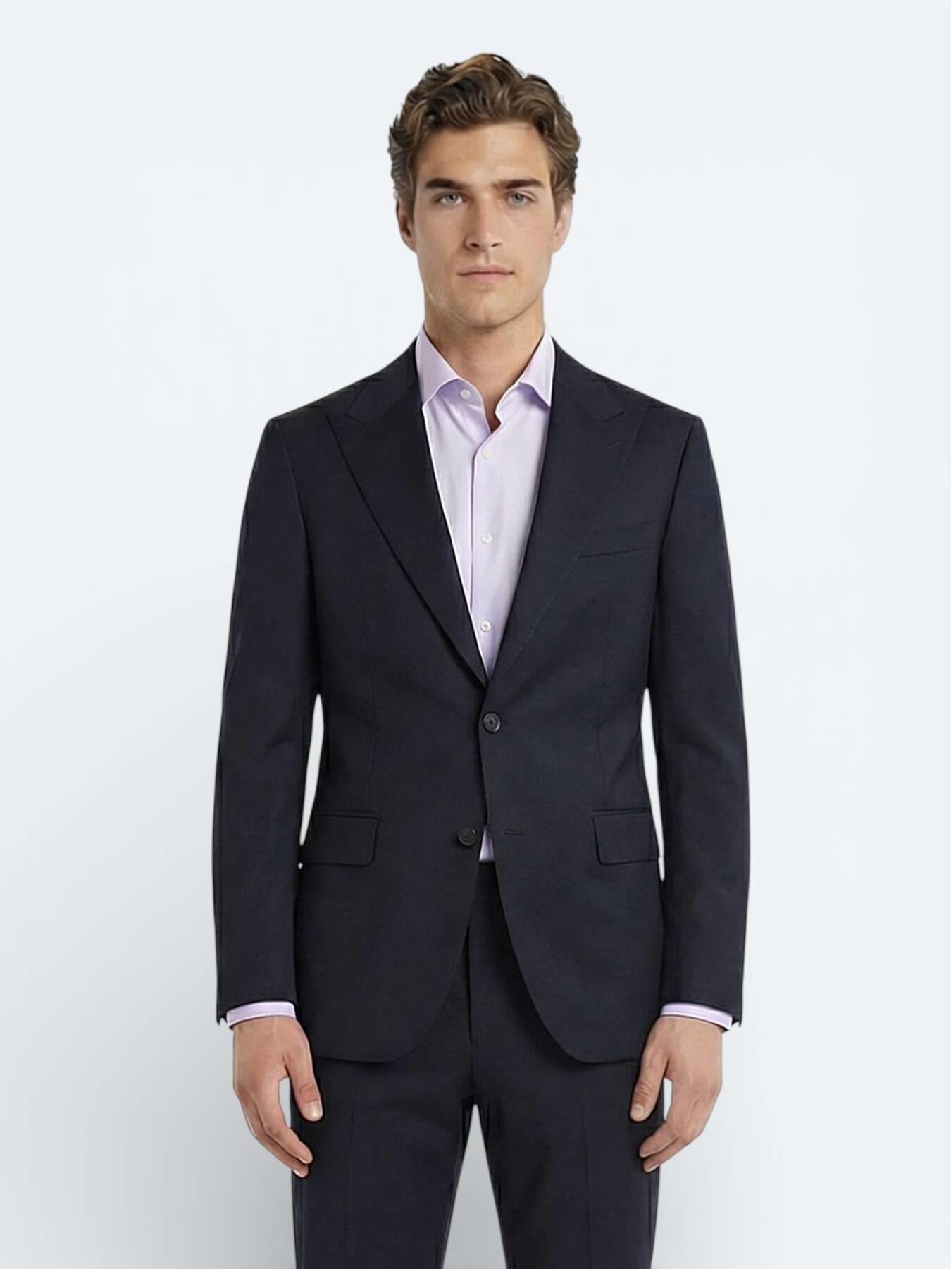 Lacivert Düz Zeroweight Slim Fit Yün Karışımlı Takım Elbise