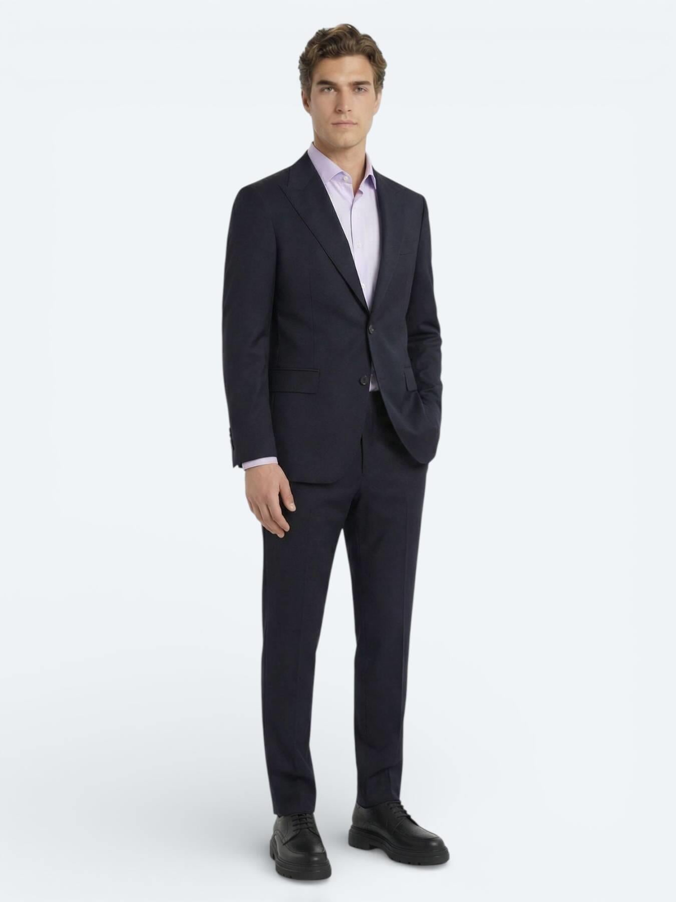 Lacivert Düz Zeroweight Slim Fit Yün Karışımlı Takım Elbise