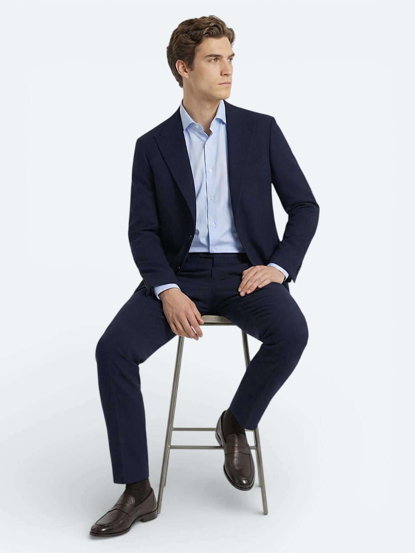 Lacivert Düz Modern Fit Pamuk Karışımlı Takım Elbise