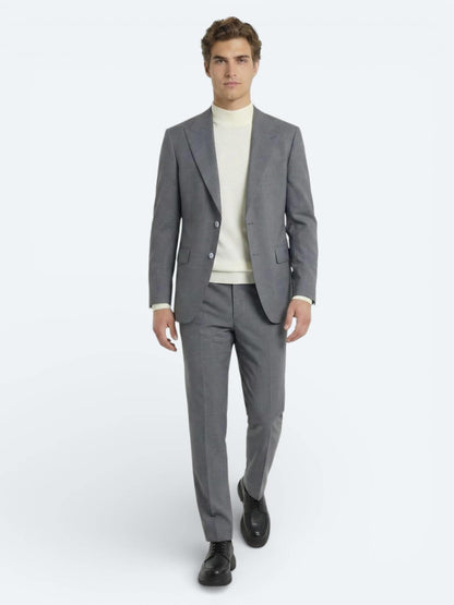 Gri Düz Modern Fit Yün Karışımlı Takım Elbise