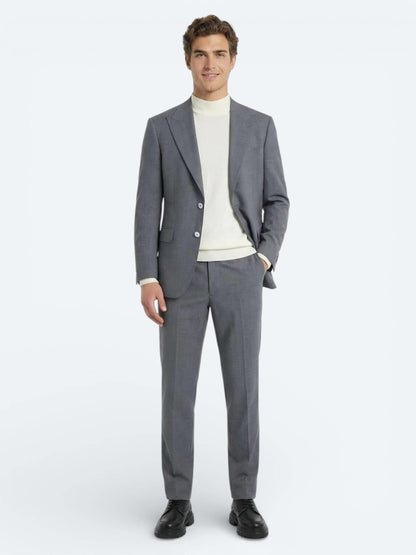 Gri Düz Modern Fit Yün Karışımlı Takım Elbise