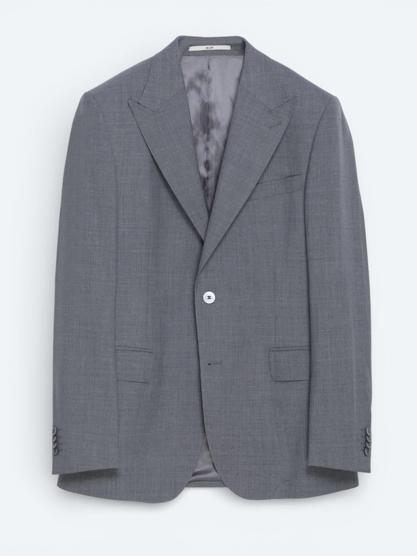 Gri Düz Modern Fit Yün Karışımlı Takım Elbise