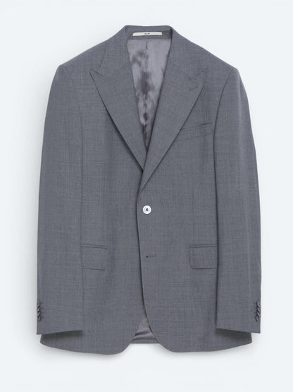 Gri Düz Modern Fit Yün Karışımlı Takım Elbise
