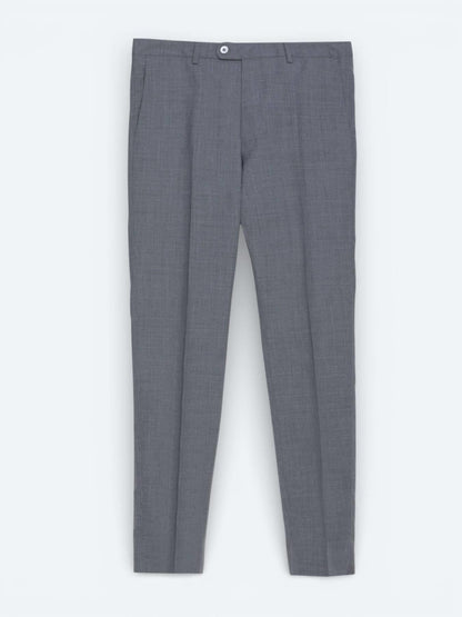Gri Düz Modern Fit Yün Karışımlı Takım Elbise