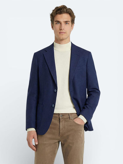 Indigo Desenli Modern Fit Yün Karışımlı Ceket