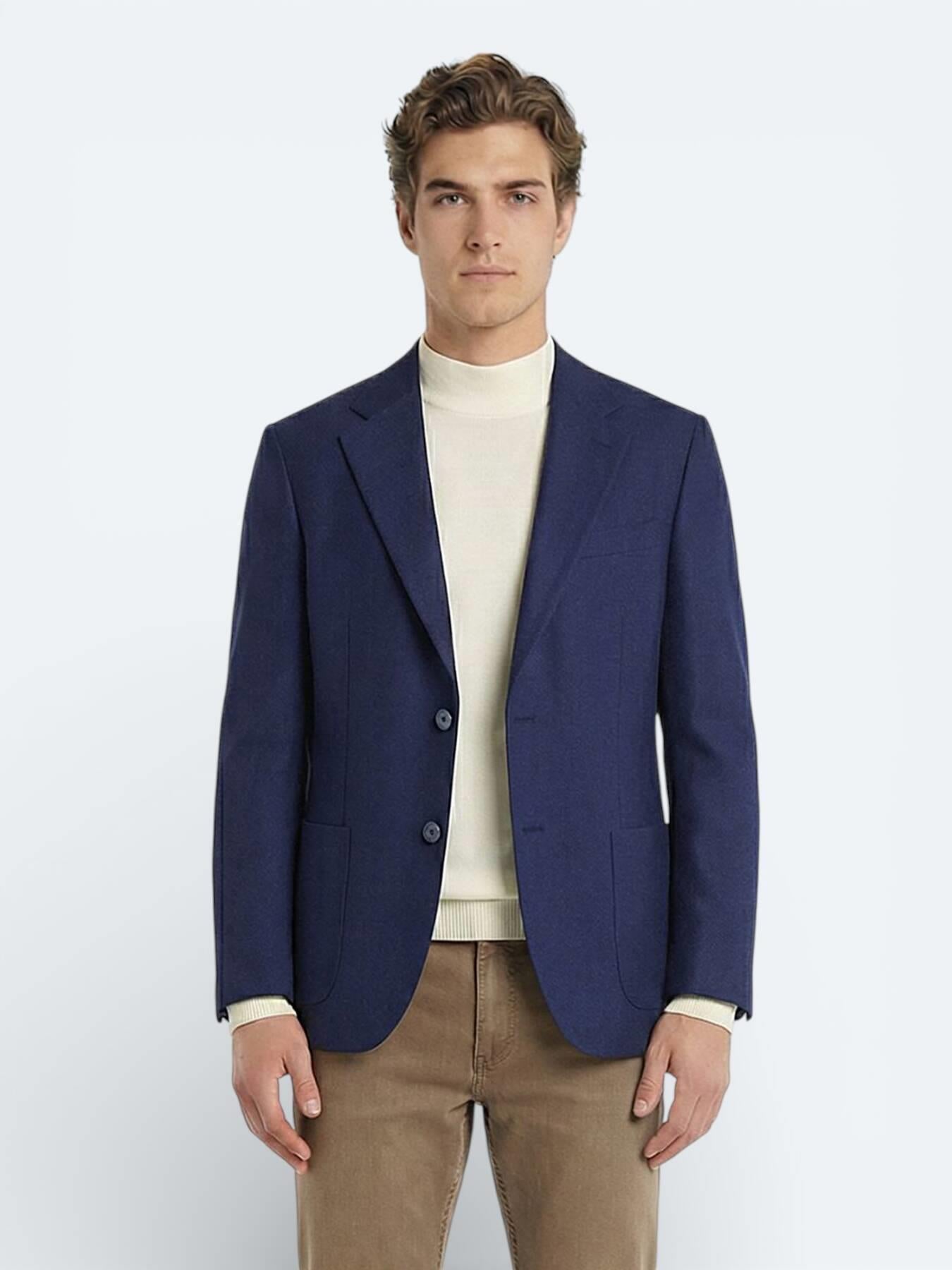 Indigo Desenli Modern Fit Yün Karışımlı Ceket