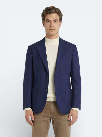 Indigo Desenli Modern Fit Yün Karışımlı Ceket
