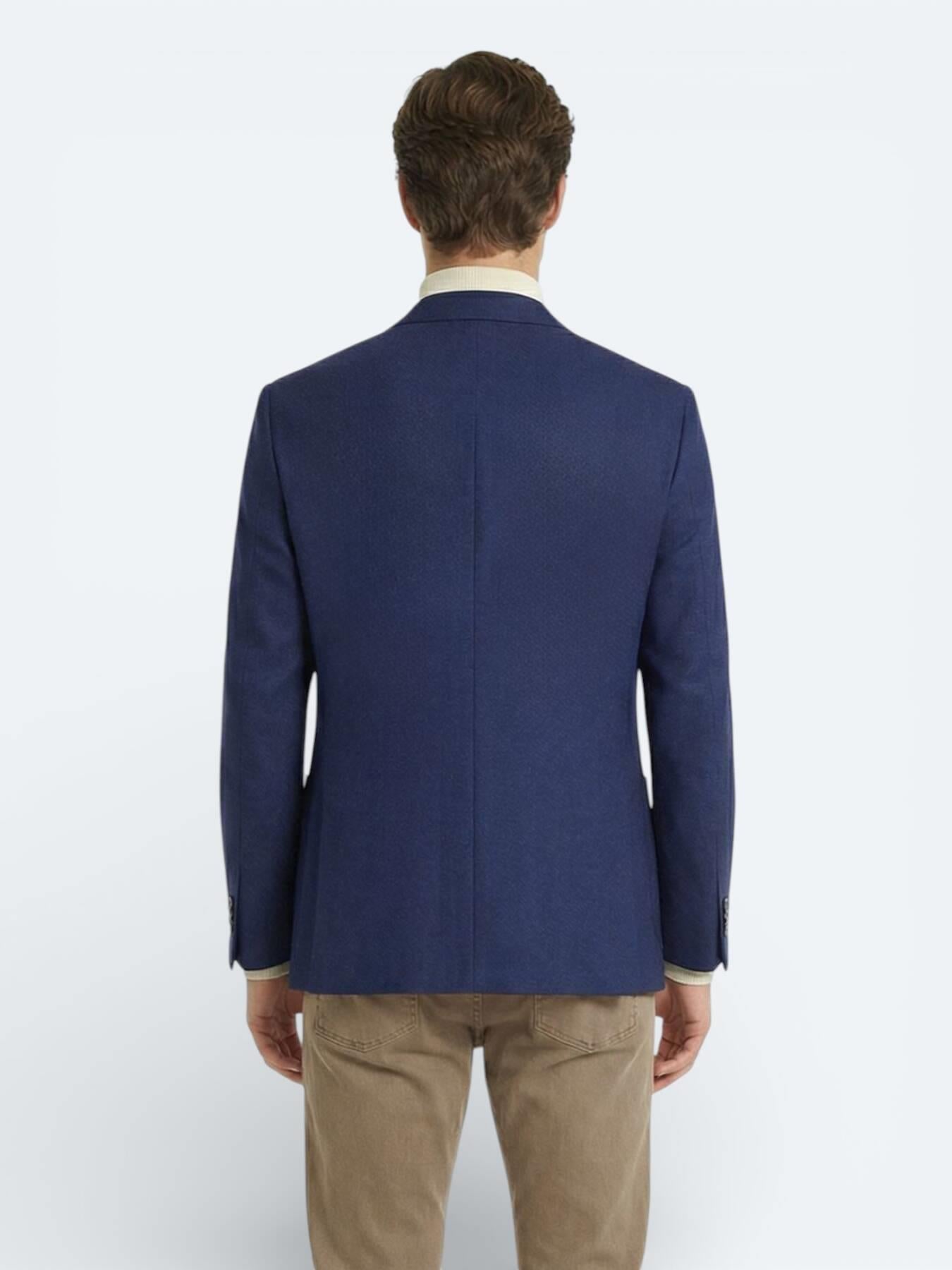 Indigo Desenli Modern Fit Yün Karışımlı Ceket