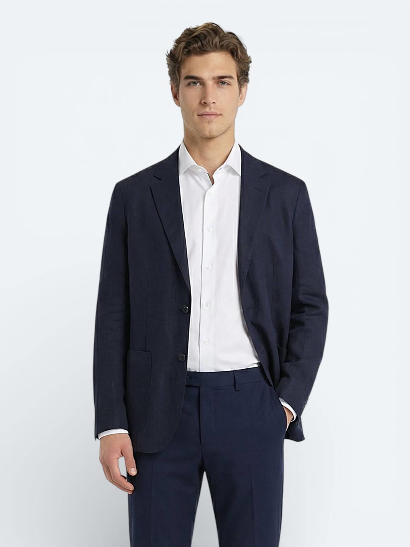 Renkli Mikro Modern Fit %100 Keten Ceket