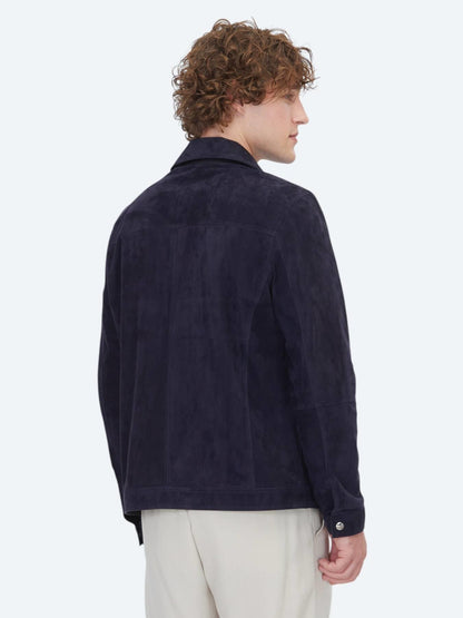 Koyu Lacivert Regular Fit Gömlek Yaka Smart Casual Çift Taraflı Deri Mont