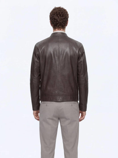 Haki Regular Fit Dik Yaka Smart Casual Çift Taraflı Deri Mont