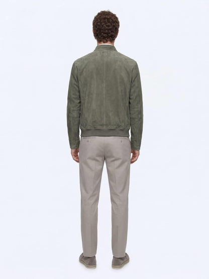 Haki Regular Fit Dik Yaka Smart Casual Çift Taraflı Deri Mont