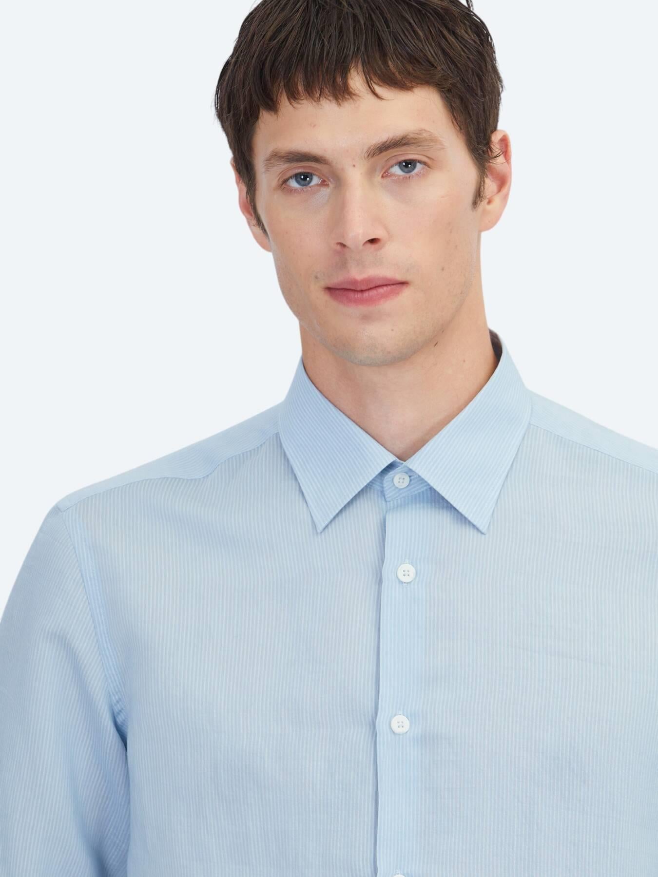 Mavi Çizgili Regular Fit Uzun Dokuma Casual Gömlek