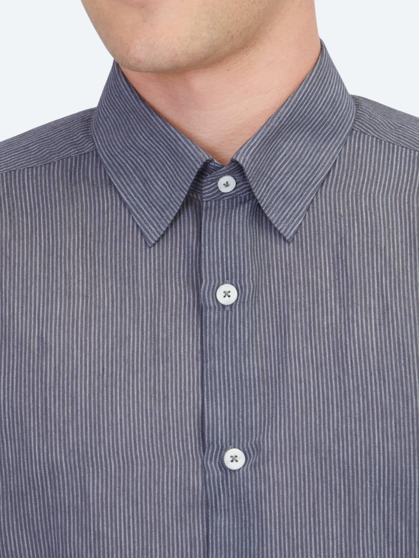 Antrasit Çizgili Regular Fit Uzun Dokuma Casual Gömlek