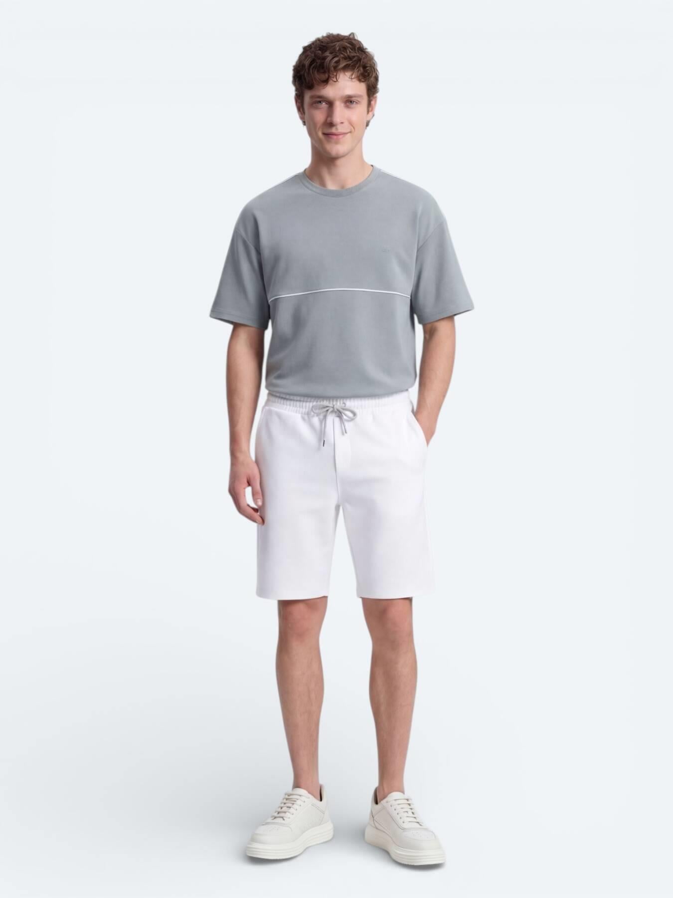Ekru Düz Örme Regular Fit Casual Bermuda
