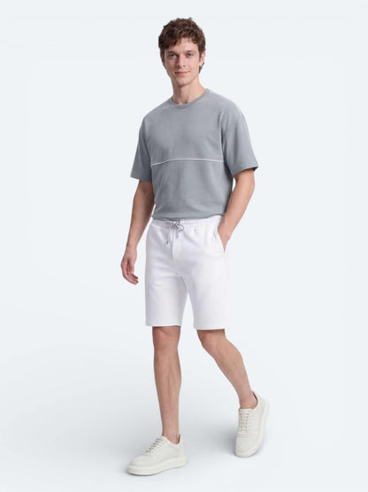 Ekru Düz Örme Regular Fit Casual Bermuda