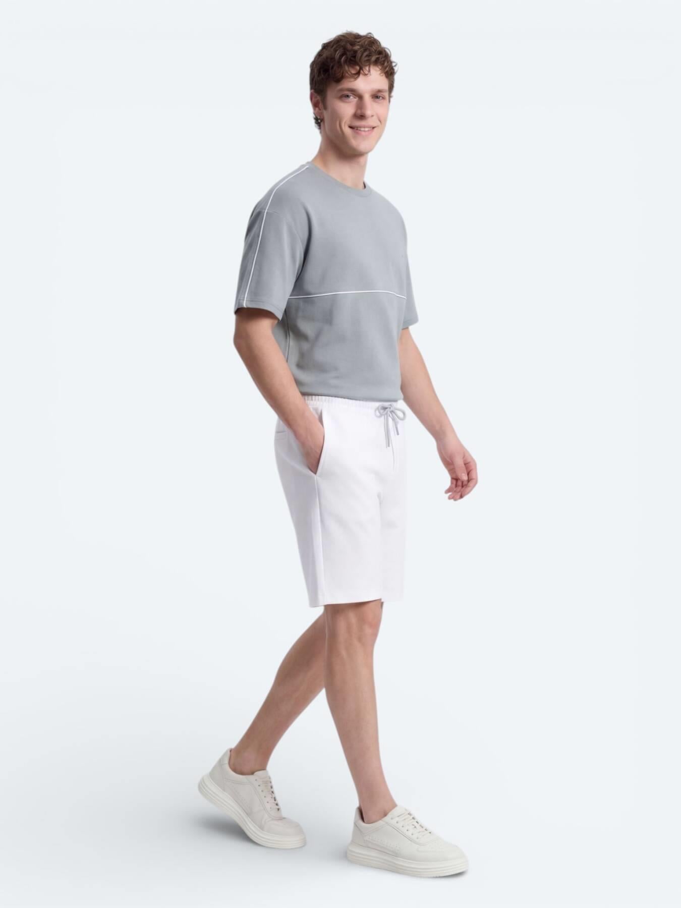 Ekru Düz Örme Regular Fit Casual Bermuda