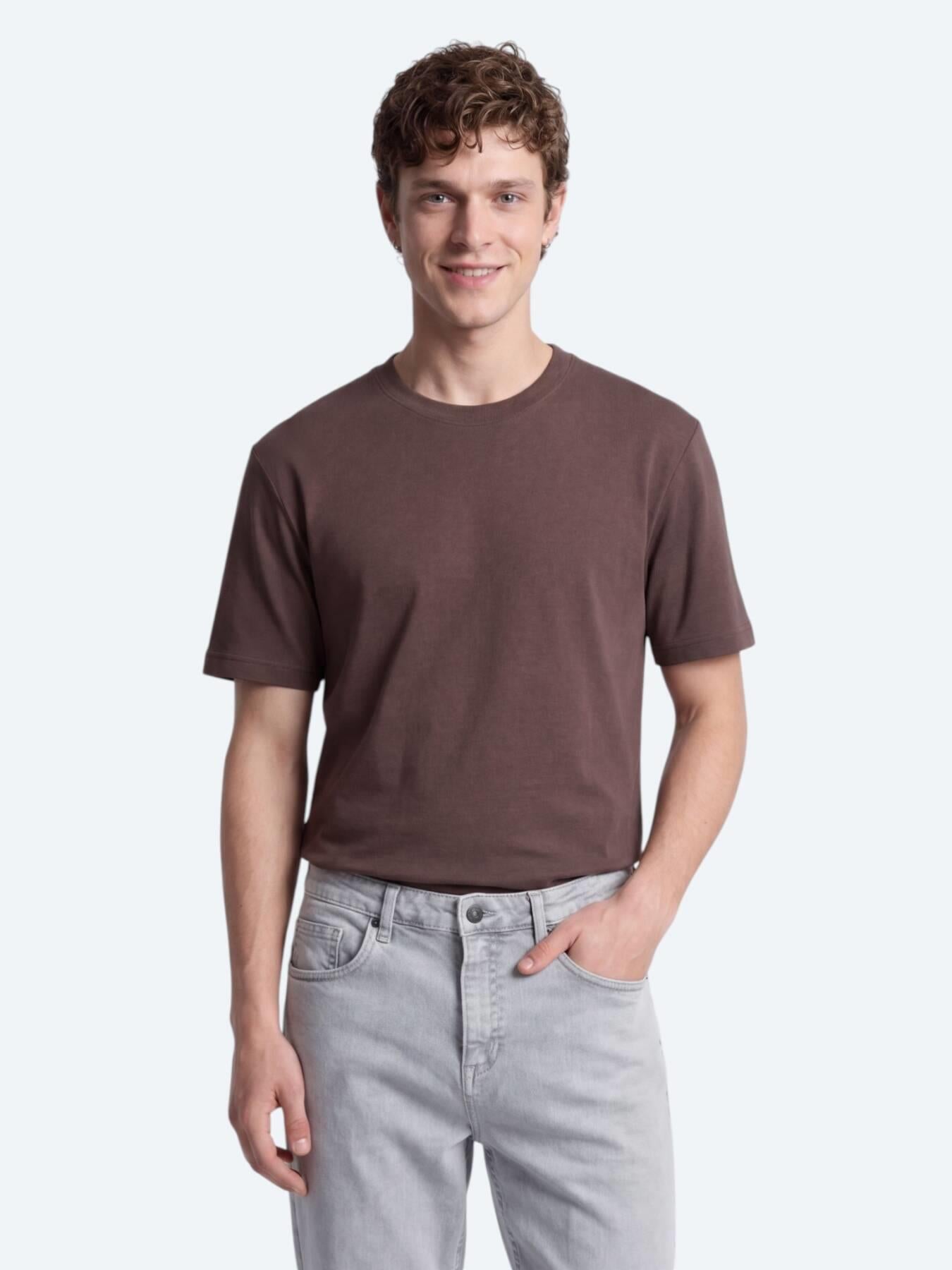 Kahverengi Düz T-shirt