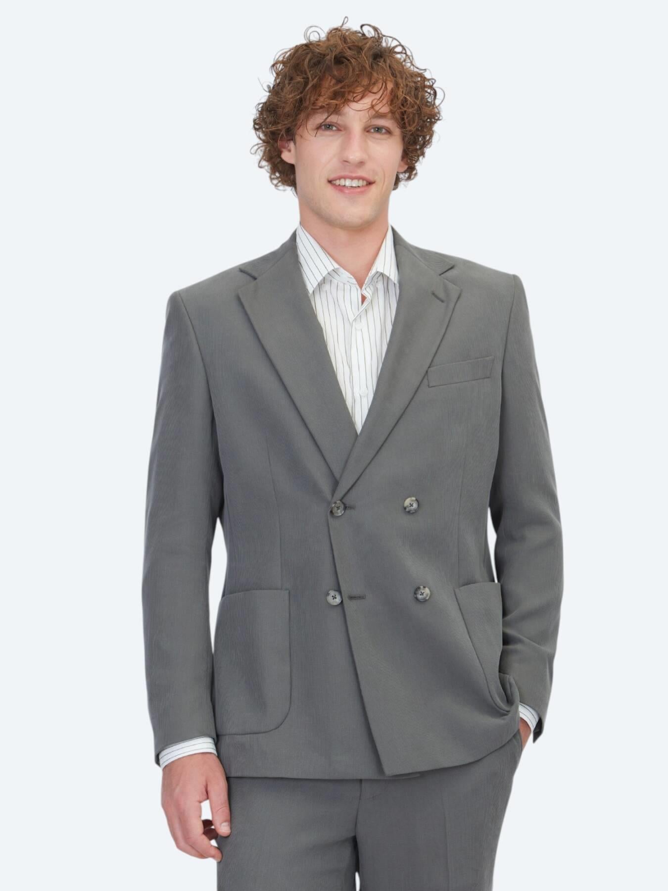 Haki Çizgili Modern Fit Takım Elbise
