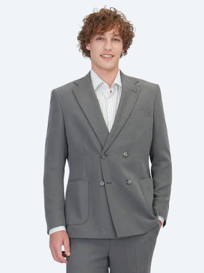 Haki Çizgili Modern Fit Takım Elbise