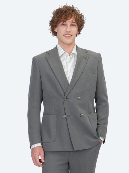 Haki Çizgili Modern Fit Takım Elbise