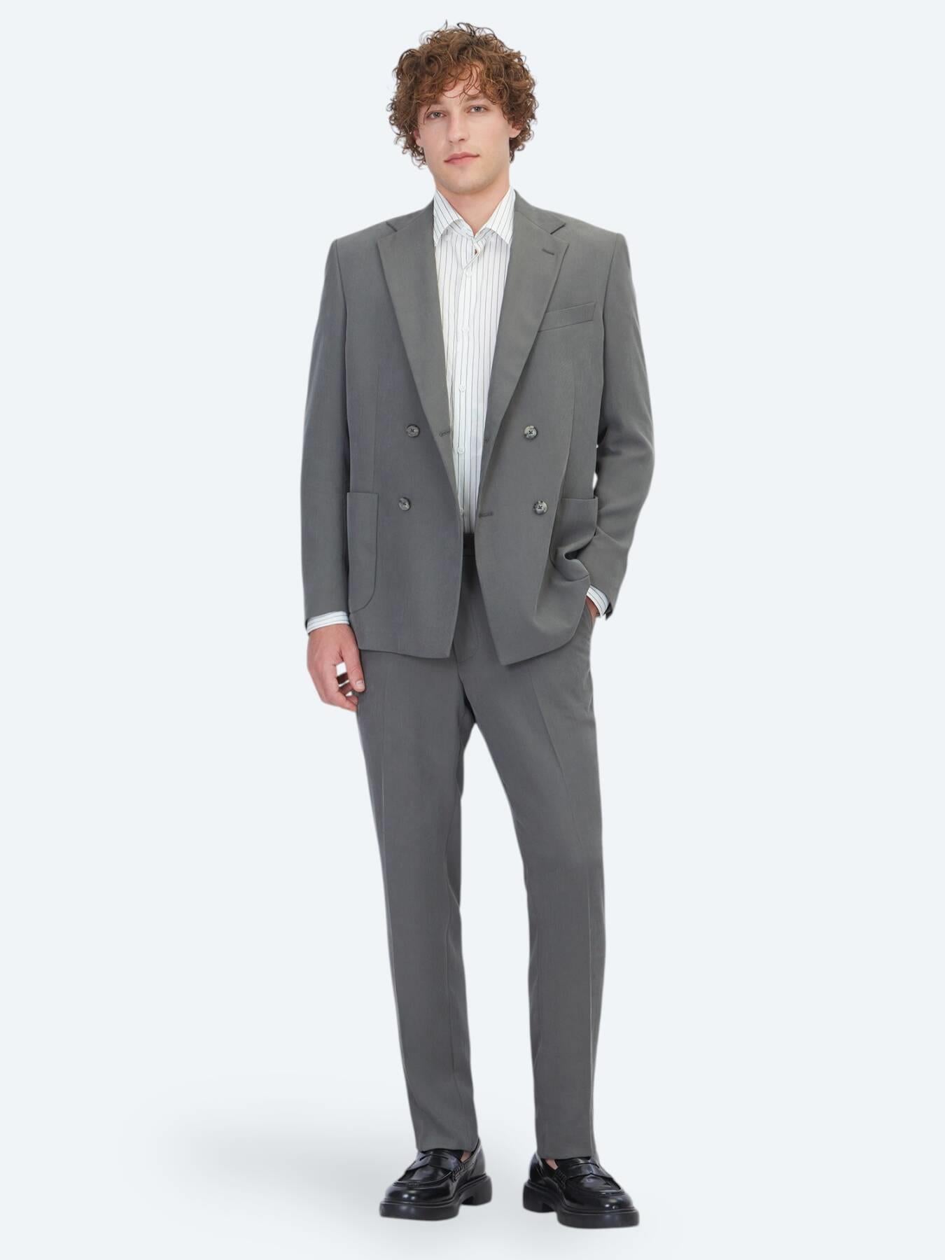 Haki Çizgili Modern Fit Takım Elbise
