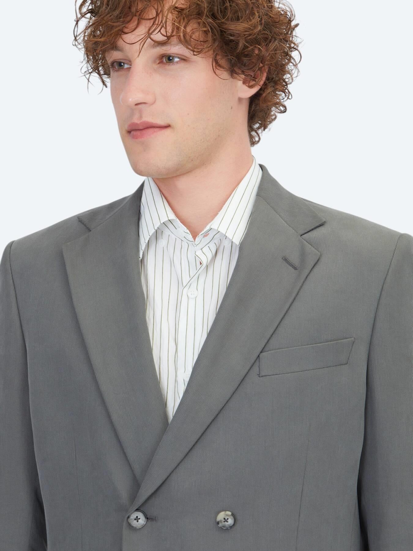 Haki Çizgili Modern Fit Takım Elbise