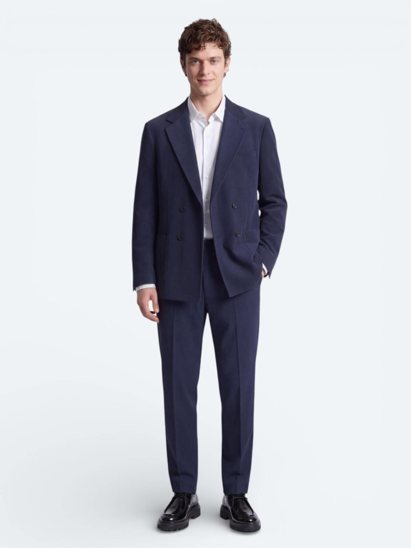 Lacivert Çizgili Modern Fit Takım Elbise