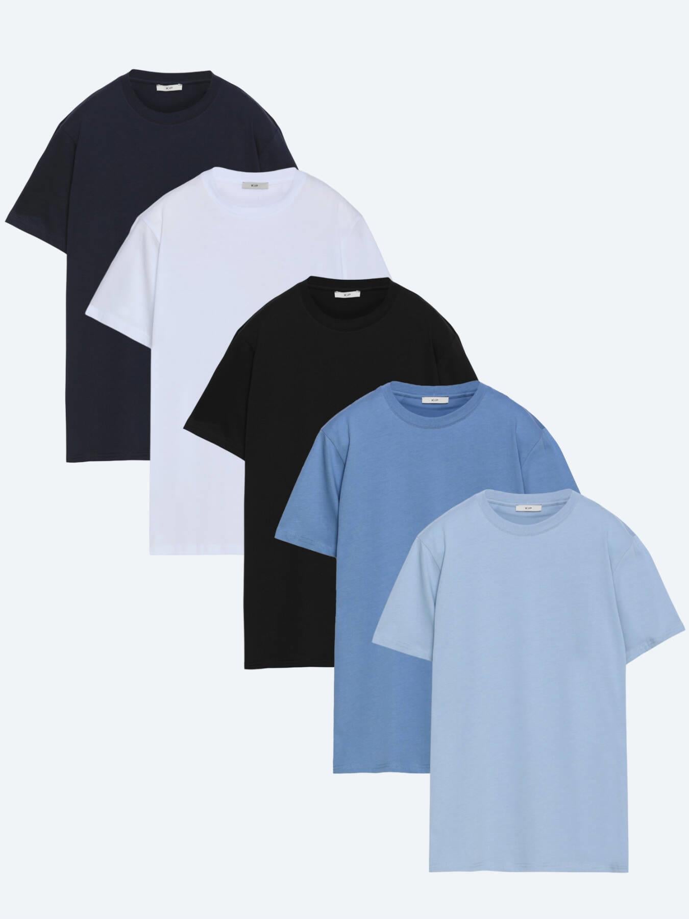 Çok Renkli 5'li Düz %100 Pamuk T-shirt