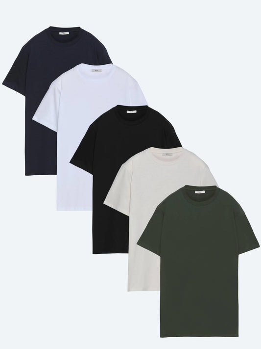 Çok Renkli 5'li Düz %100 Pamuk T-shirt