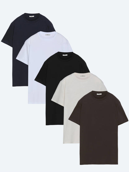 Çok Renkli 5'li Düz %100 Pamuk T-shirt