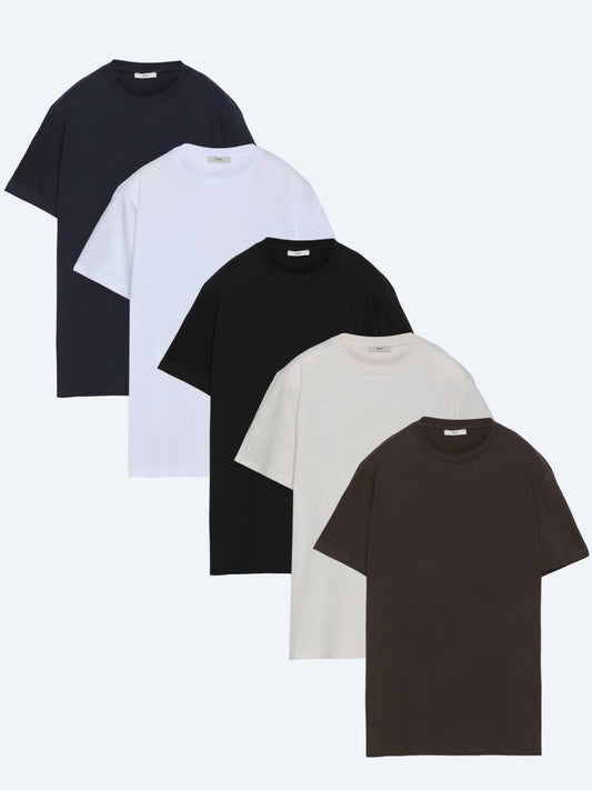 Çok Renkli 5'li Düz %100 Pamuk T-shirt
