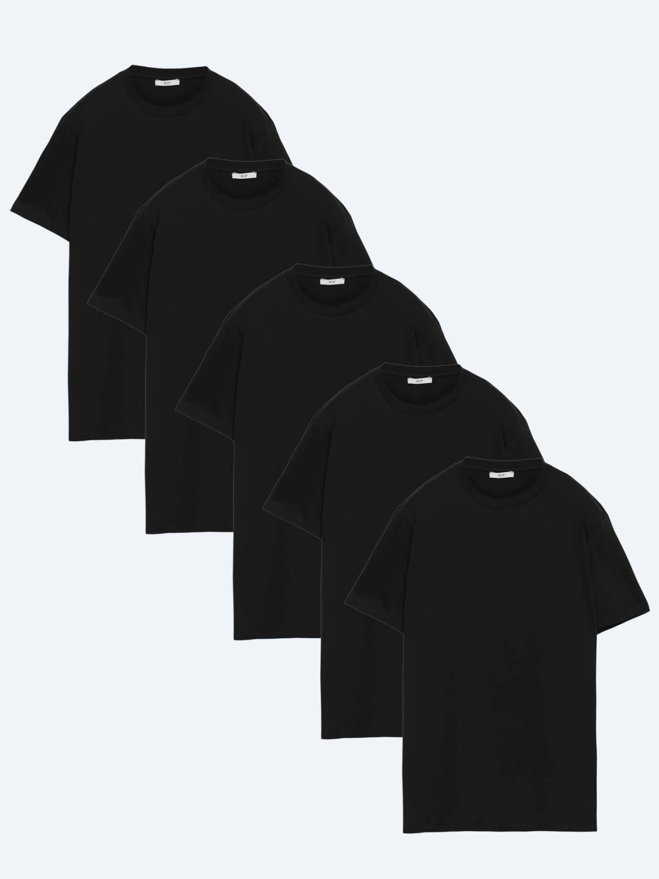 Siyah 5'li Düz %100 Pamuk T-shirt