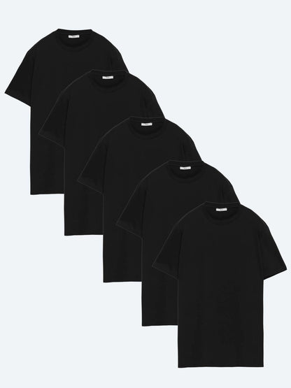 Siyah 5'li Düz %100 Pamuk T-shirt