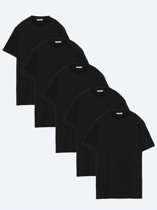 Siyah 5'li Düz %100 Pamuk T-shirt