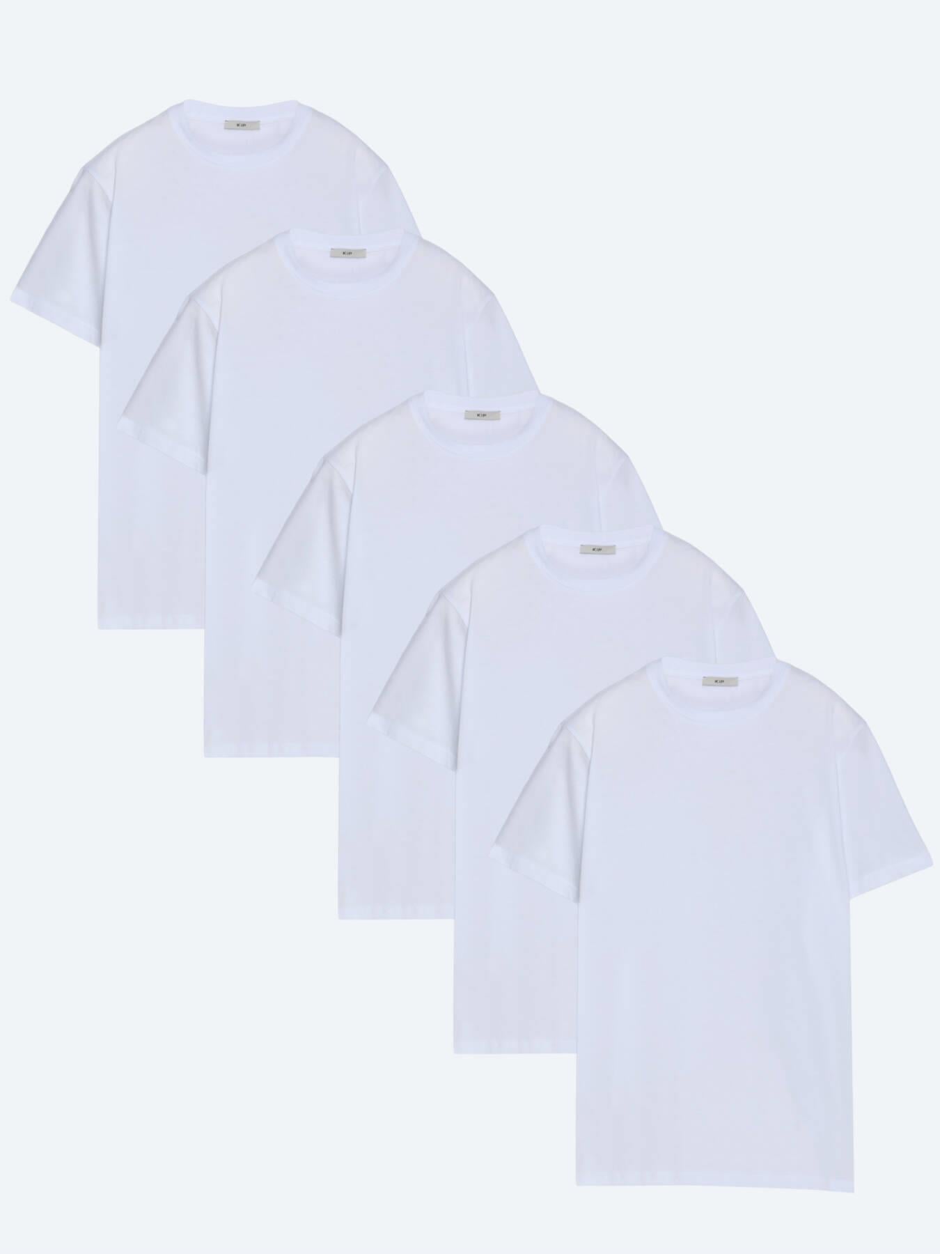 Beyaz 5'li Düz %100 Pamuk T-shirt
